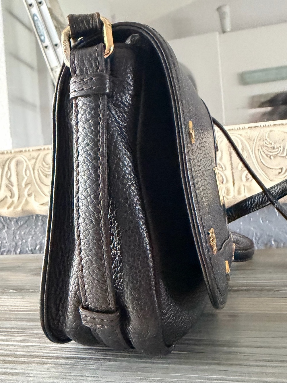 MCM Pebbled Black Leather Crossbody Bag with outside slip pocket!! - Picture 11 of 16